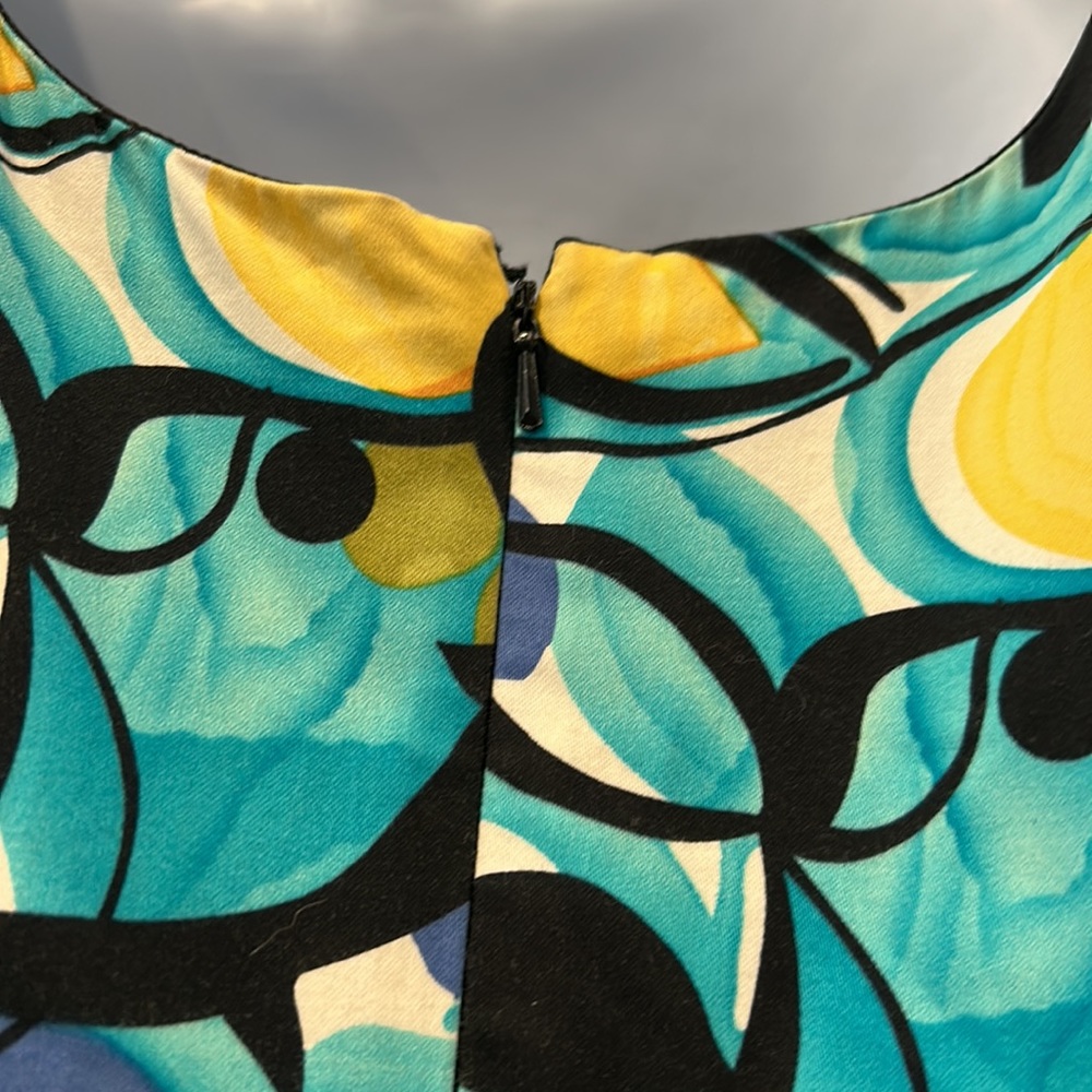 Adrianna Papell Multicolor Teal Blue Yellow Printed Sheath Dress - Picture 10 of 12